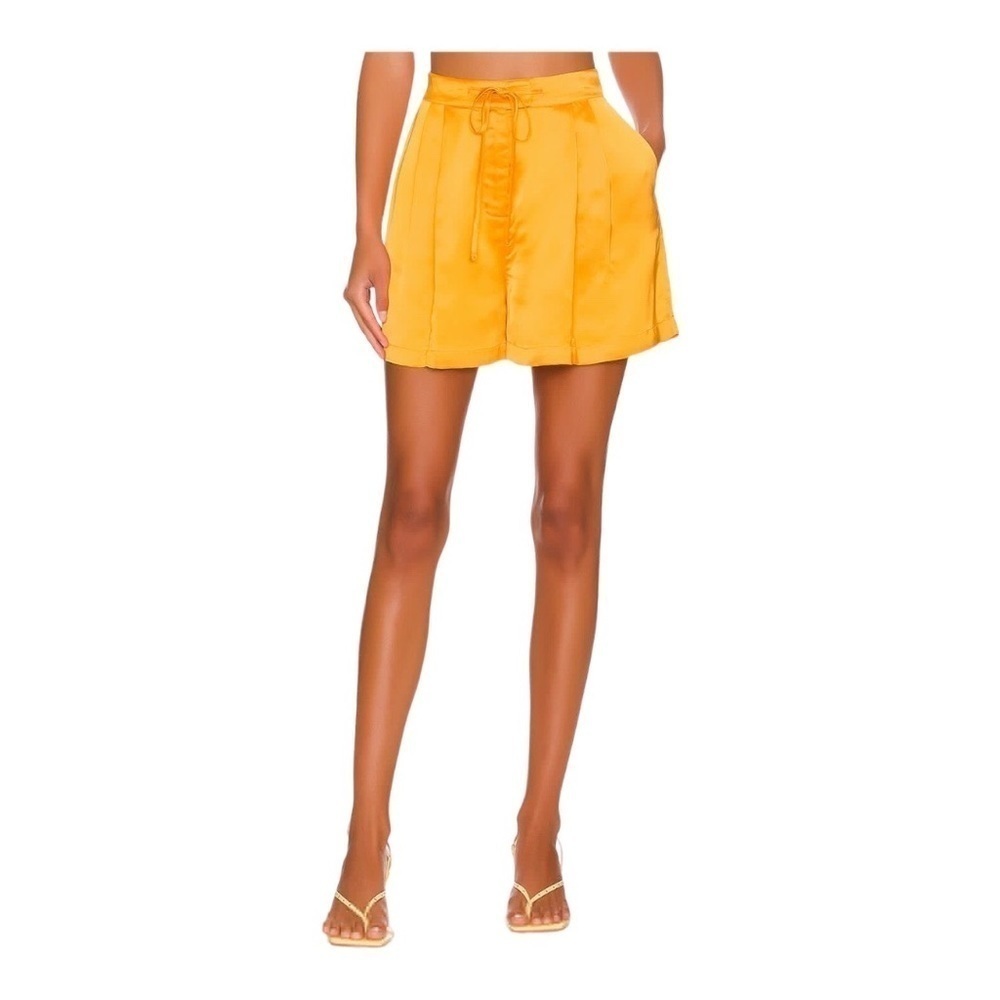 NEW Weekend Stories Shorts Caliope in Melon Front Pleat Zip Fly Satin Fabric